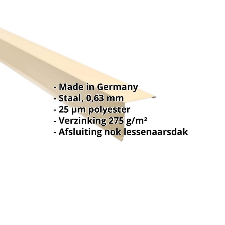 Nok lessenaarsdak | 115 x 115 mm | 85° | Staal 0,63 mm | 25 µm Polyester | 1015 - Licht ivoorkleurig #2