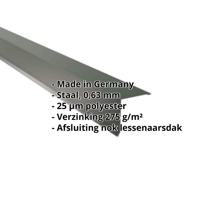 Nok lessenaarsdak | 115 x 115 mm | 85° | Staal 0,63 mm | 25 µm Polyester | 6020 - Chroomoxydegroen #2
