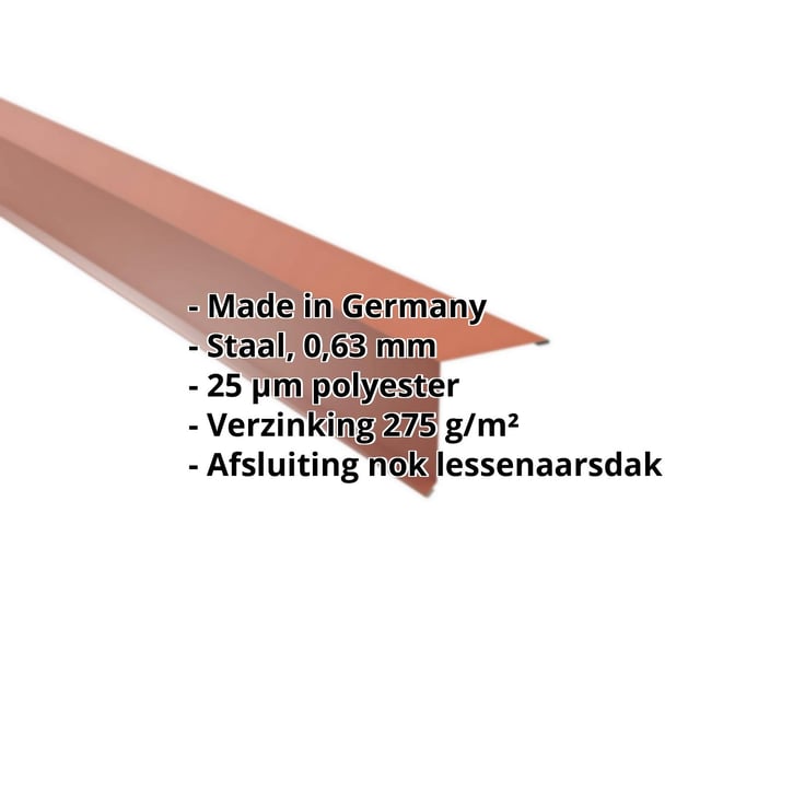 Nok lessenaarsdak | 115 x 115 mm | 85° | Staal 0,63 mm | 25 µm Polyester | 8004 - Koperbruin #2