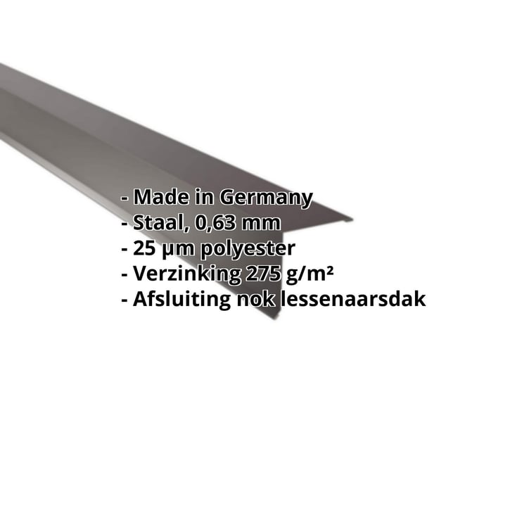 Nok lessenaarsdak | 115 x 115 mm | 85° | Staal 0,63 mm | 25 µm Polyester | 8017 - Chocoladebruin #2