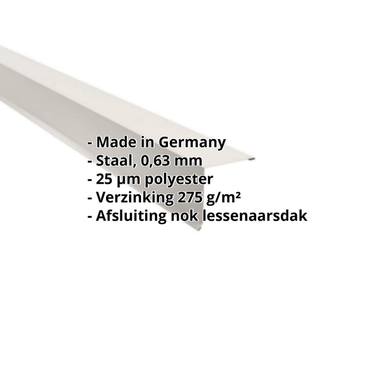 Nok lessenaarsdak | 115 x 115 mm | 85° | Staal 0,63 mm | 25 µm Polyester | 9010 - Zuiverwit #2
