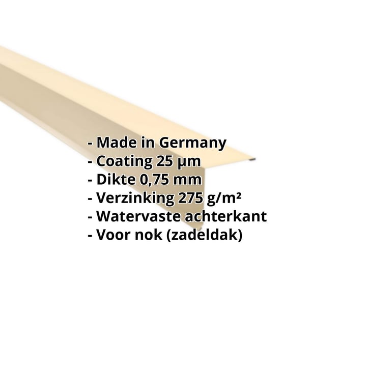 Nok lessenaarsdak | 115 x 115 mm | 85° | Staal 0,75 mm | 25 µm Polyester | 1015 - Licht ivoorkleurig #2