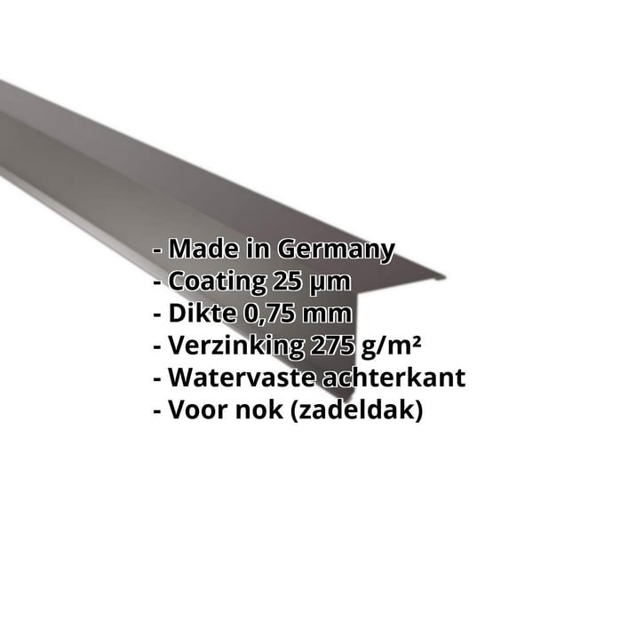Nok lessenaarsdak | 115 x 115 mm | 85° | Staal 0,75 mm | 25 µm Polyester | 8017 - Chocoladebruin #2