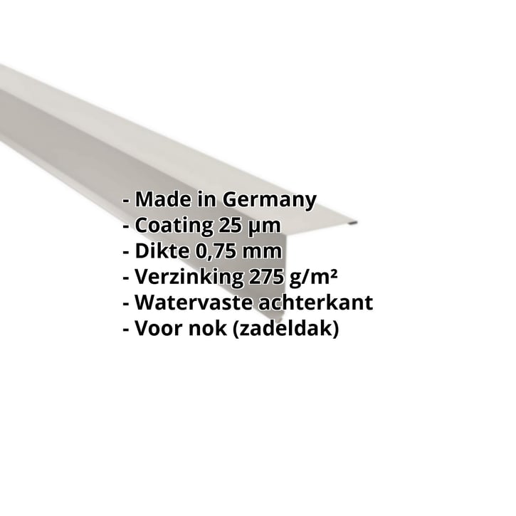 Nok lessenaarsdak | 115 x 115 mm | 85° | Staal 0,75 mm | 25 µm Polyester | 9002 - Grijswit #2