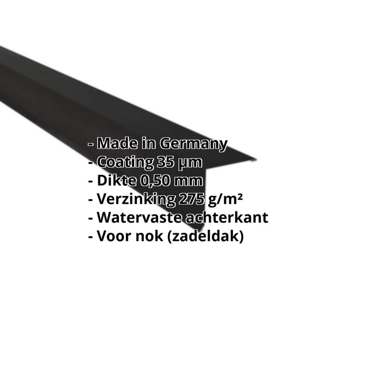 Nok lessenaarsdak | 115 x 115 mm | 85° | Staal 0,50 mm | 35 µm Mattpolyester | 33 - Zwart #2