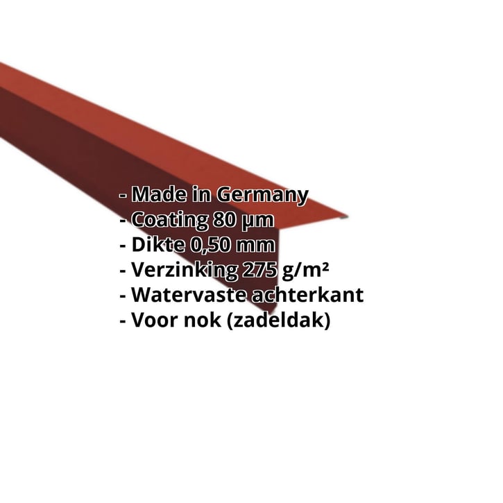 Nok lessenaarsdak | 115 x 115 mm | 85° | Staal 0,50 mm | 80 µm Shimoco | 3009 - Oxyderood #2