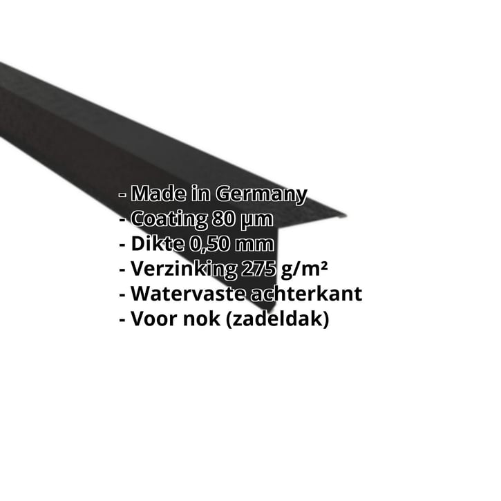 Nok lessenaarsdak | 115 x 115 mm | 85° | Staal 0,50 mm | 80 µm Shimoco | 9005 - Gitzwart #2