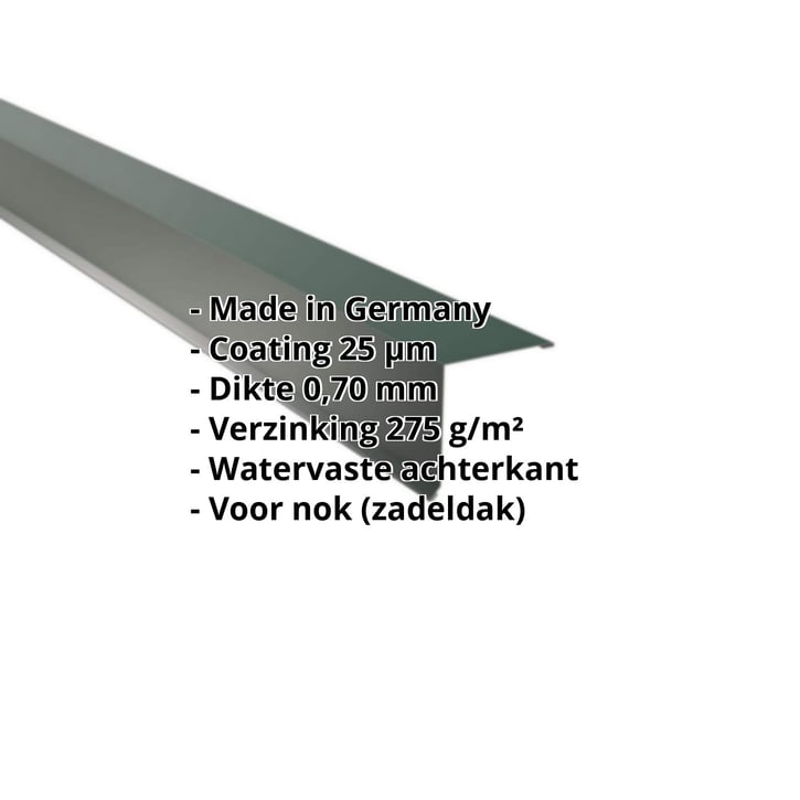 Nok lessenaarsdak | 115 x 115 mm | 85° | Aluminium 0,70 mm | 25 µm Polyester | 6005 - Mosgroen #2