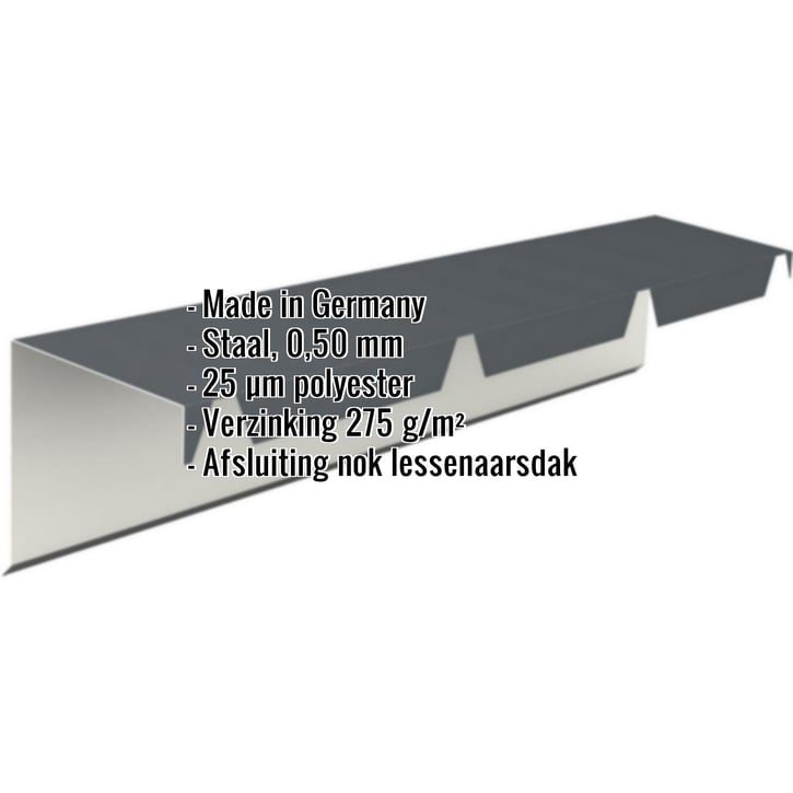 Nok lessenaarsdak | 180 x 170 x 2100 mm | 80° | Staal 0,50 mm | 25 µm Polyester | 7016 - Antracietgrijs #2