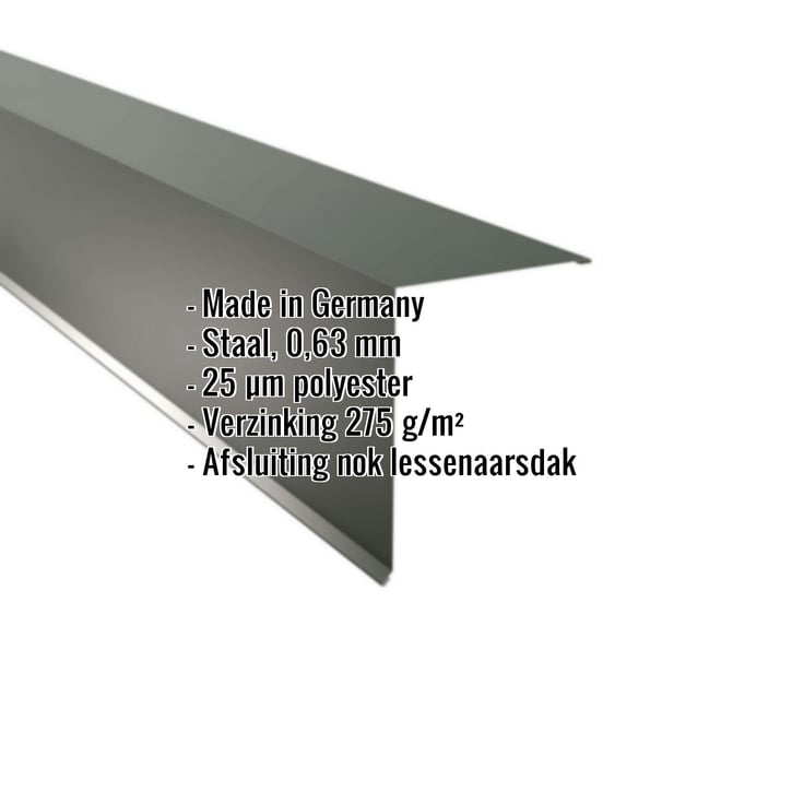 Nok lessenaarsdak | 20 x 25 cm | 85° | Staal 0,63 mm | 25 µm Polyester | 6020 - Chroomoxydegroen #2