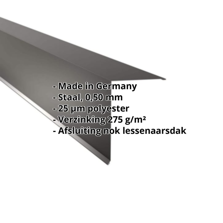 Nok lessenaarsdak | 200 x 250 mm | 80° | Staal 0,50 mm | 25 µm Polyester | 9005 - Gitzwart #2