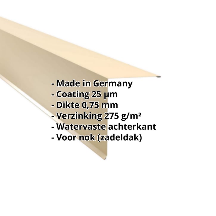 Nok lessenaarsdak | 200 x 250 mm | 80° | Staal 0,75 mm | 25 µm Polyester | 1015 - Licht ivoorkleurig #2