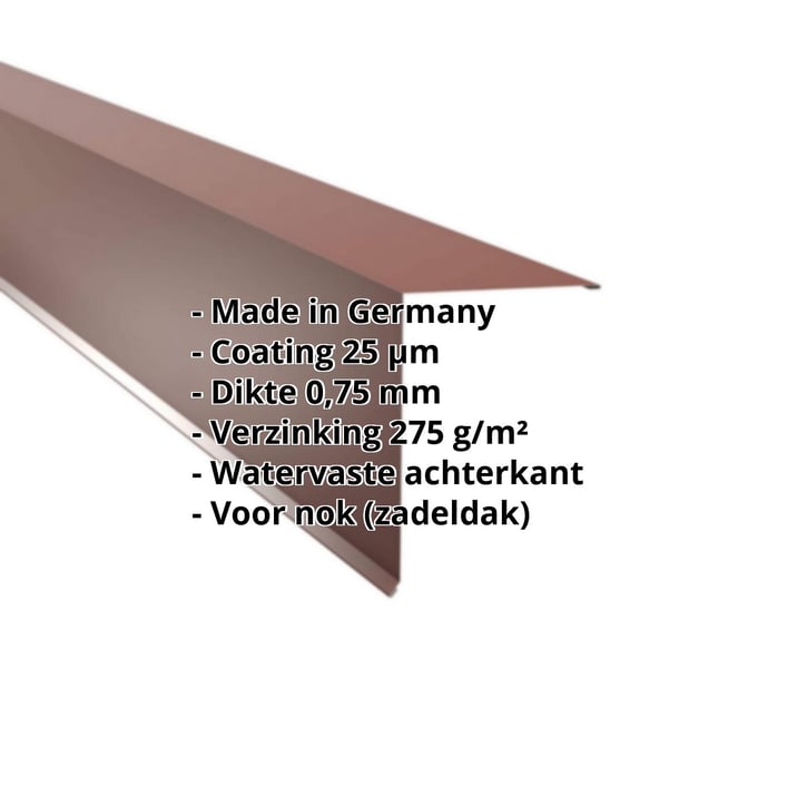 Nok lessenaarsdak | 200 x 250 mm | 80° | Staal 0,75 mm | 25 µm Polyester | 8012 - Roodbruin #2