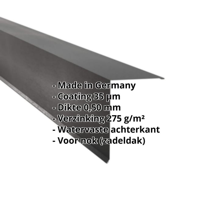 Nok lessenaarsdak | 200 x 250 mm | 80° | Staal 0,50 mm | 35 µm Mattpolyester | 23 - Donkergrijs #2