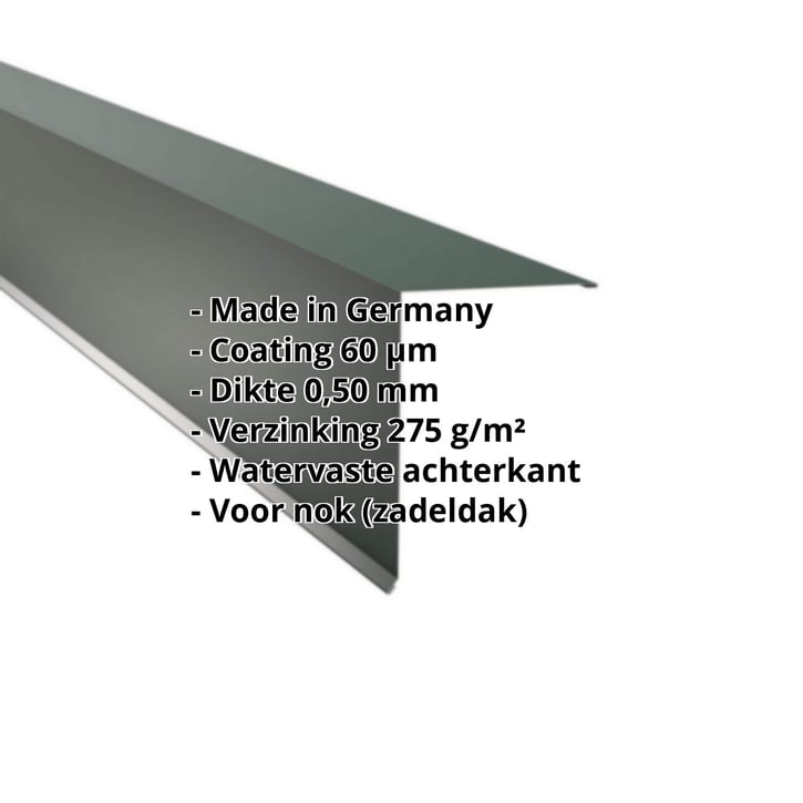 Nok lessenaarsdak | 200 x 250 mm | 80° | Staal 0,50 mm | 60 µm Puramid | 6005 - Mosgroen #2