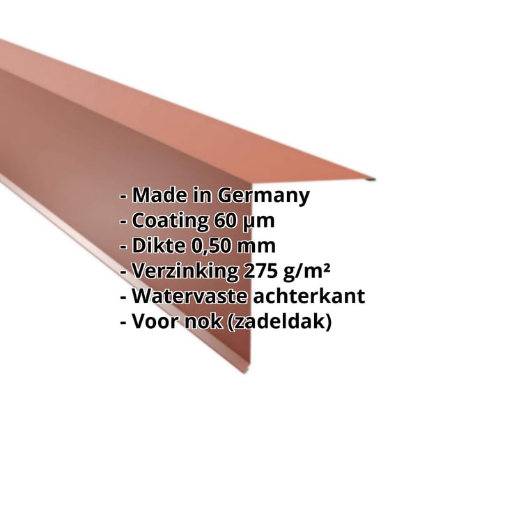 Nok lessenaarsdak | 200 x 250 mm | 80° | Staal 0,50 mm | 60 µm Puramid | 8004 - Koperbruin #2