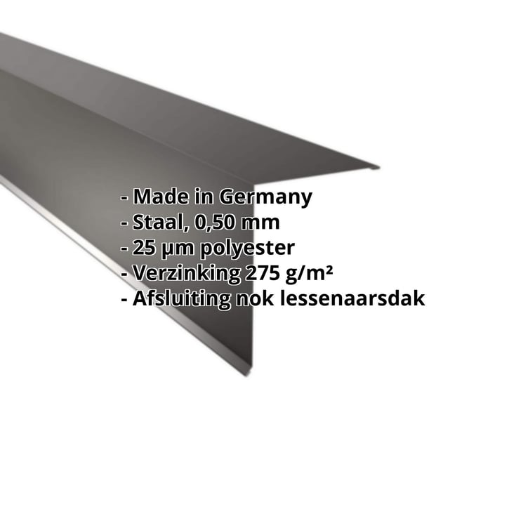 Nok lessenaarsdak | 200 x 250 mm | 85° | Staal 0,50 mm | 25 µm Polyester | 9005 - Gitzwart #2