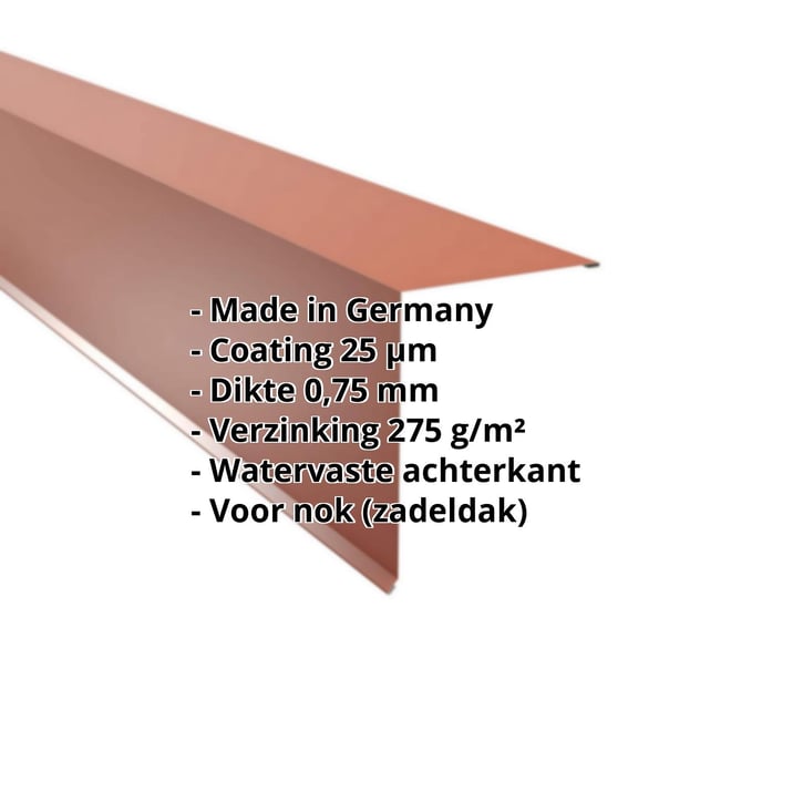 Nok lessenaarsdak | 200 x 250 mm | 85° | Staal 0,75 mm | 25 µm Polyester | 8004 - Koperbruin #2