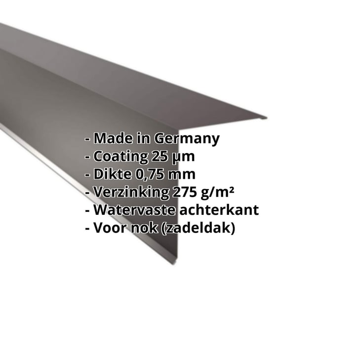Nok lessenaarsdak | 200 x 250 mm | 85° | Staal 0,75 mm | 25 µm Polyester | 8017 - Chocoladebruin #2