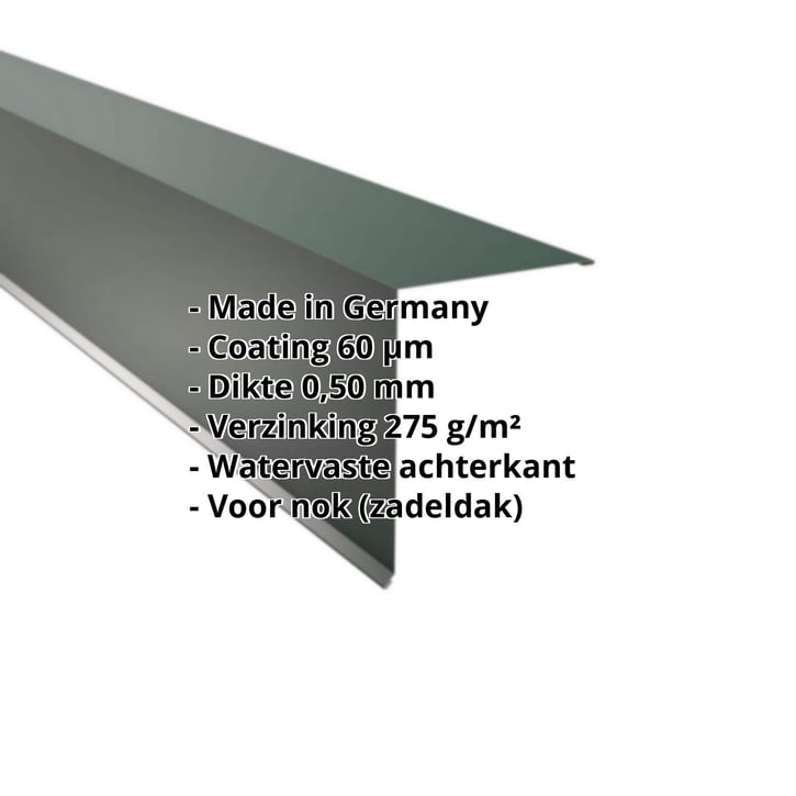 Nok lessenaarsdak | 200 x 250 mm | 85° | Staal 0,50 mm | 60 µm Puramid | 6005 - Mosgroen #2