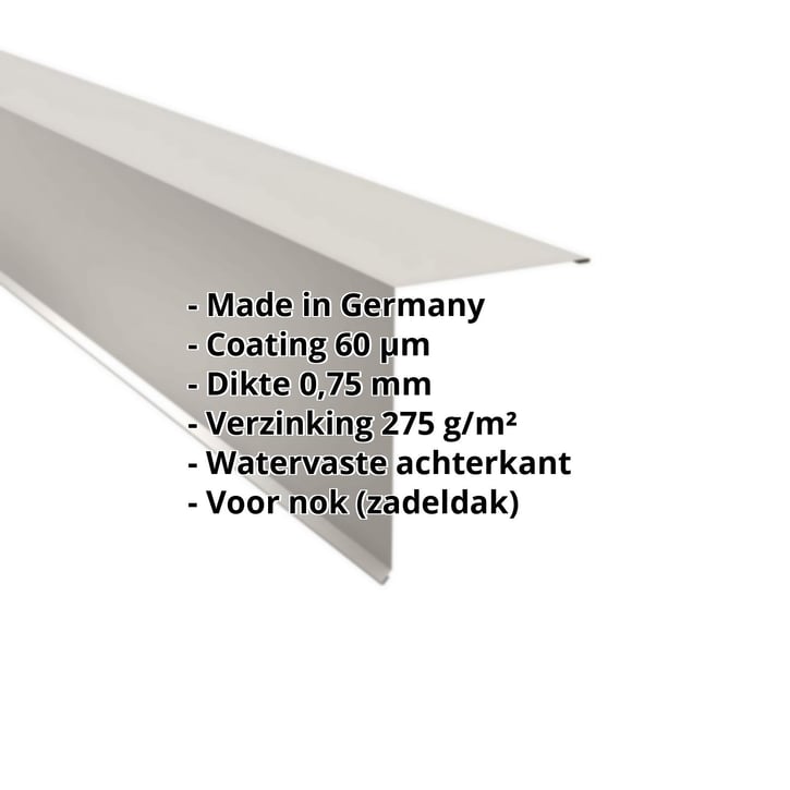 Nok lessenaarsdak | 200 x 250 mm | 85° | Staal 0,75 mm | 60 µm Puramid | 9002 - Grijswit #2