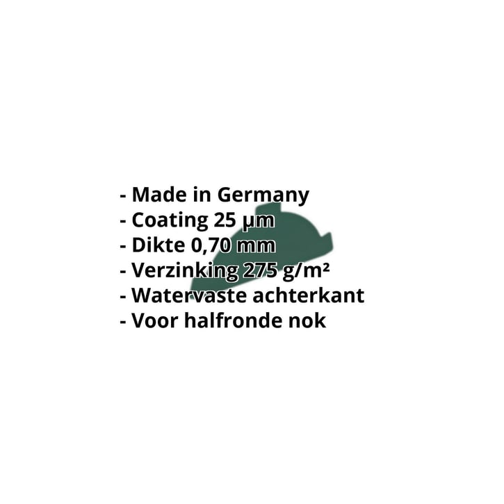 Nok afsluitstuk | Aluminium 0,70 mm | 25 µm Polyester | 6005 - Mosgroen #2