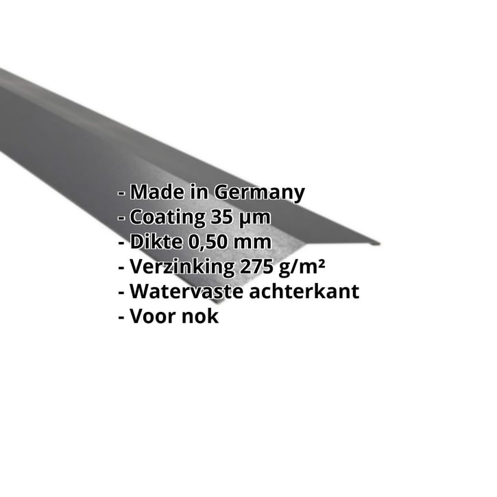 Nokstuk vlak | 145 x 145 mm | 150° | Staal 0,50 mm | 35 µm Mattpolyester | 23 - Donkergrijs #2