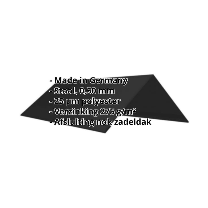 Nokstuk vlak | 145 x 145 x 2000 mm | 140° | Staal 0,50 mm | 25 µm Polyester | 9005 - Gitzwart #2