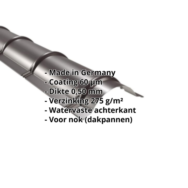 Ronde nok | 1,86 m | Staal 0,50 mm | 60 µm Puramid | 6017 - Chocoladebruin #2