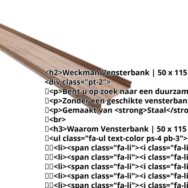 Vensterbank | 50 x 115 x 40 x 2000 mm | Staal 0,50 mm | 35 µm Structuurpolyester | Houtlook - Eiken #2