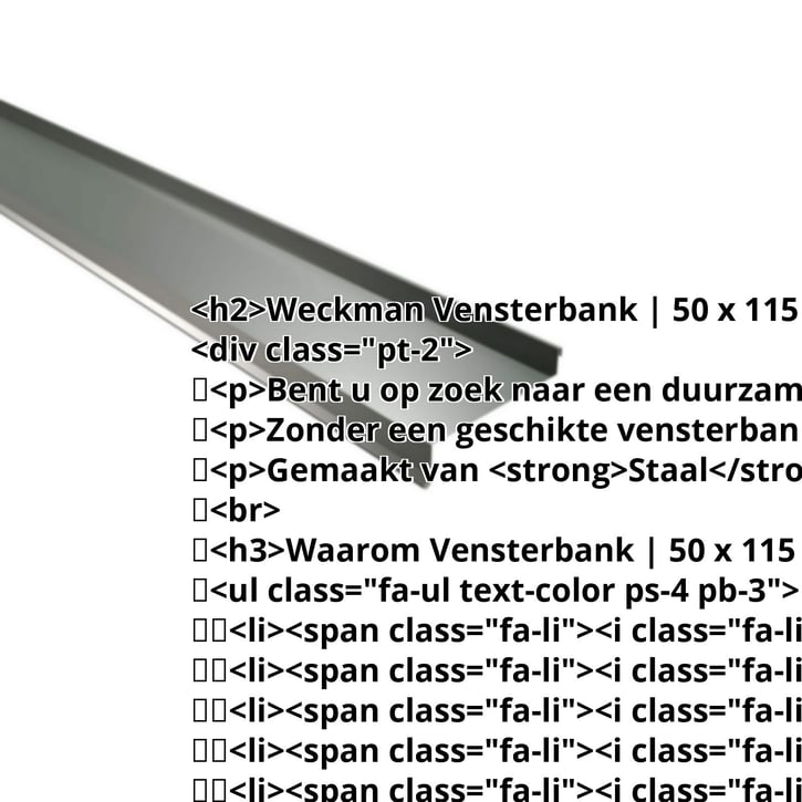 Vensterbank | 50 x 115 x 40 x 2000 mm | Staal 0,50 mm | 25 µm Polyester | 6020 - Chroomoxydegroen #2
