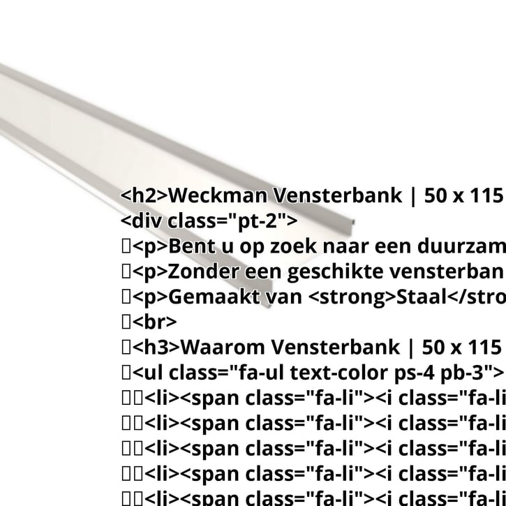 Vensterbank | 50 x 115 x 40 x 2000 mm | Staal 0,50 mm | 25 µm Polyester | 9010 - Zuiverwit #2