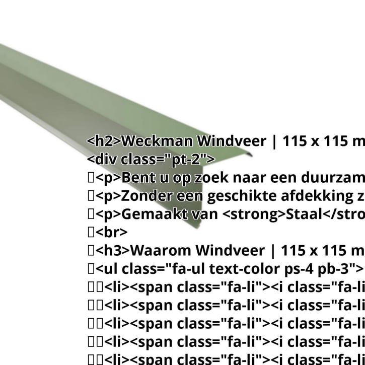 Windveer | 115 x 115 mm | Staal 0,50 mm | 25 µm Polyester | 6011 - Resedagroen #2
