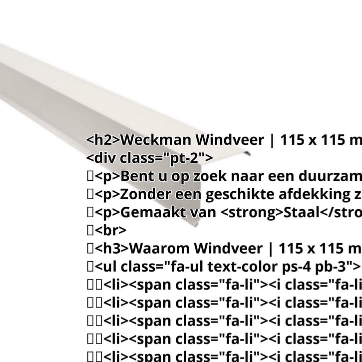 Windveer | 115 x 115 mm Staal 0,50 mm | 25 µm Polyester | 9010 - Zuiverwit Windveer | 115 x 115 mm | Staal 0,50 mm | 25 µm Polyester | 9010 - Zuiverwit #2