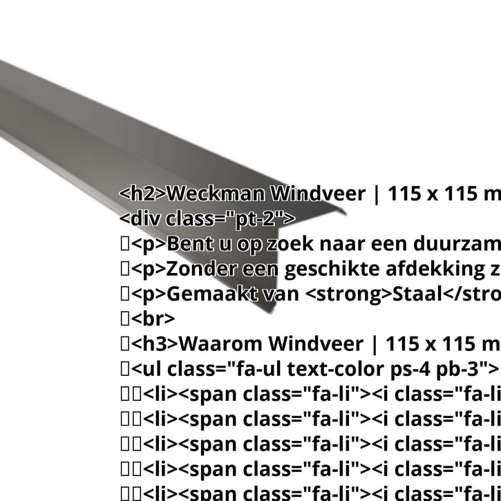 Windveer | 115 x 115 mm | Staal 0,50 mm | 25 µm Polyester | 9005 - Gitzwart #2
