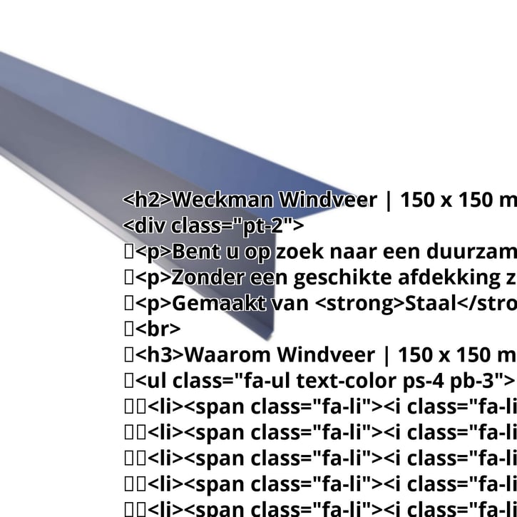 Windveer | 150 x 150 mm | Staal 0,50 mm | 25 µm Polyester | 5010 - Gentiaanblauw #2