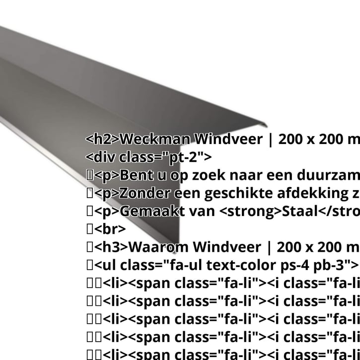 Windveer | 200 x 200 mm | Staal 0,50 mm | 25 µm Polyester | 9005 - Gitzwart #2