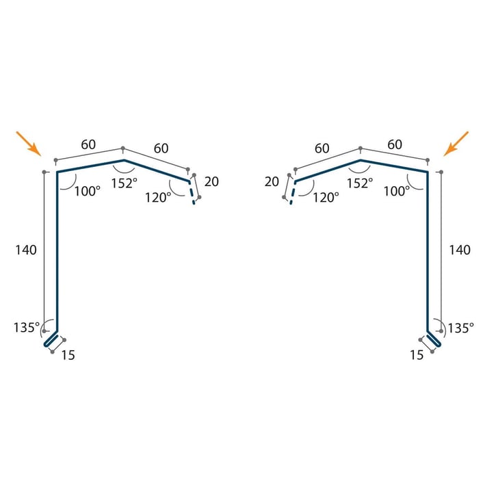 Windveer | 60 x 60 x 140 x 2120 mm | Staal 0,50 mm | 40 µm Grandemat | 9005 - Gitzwart | Links #7