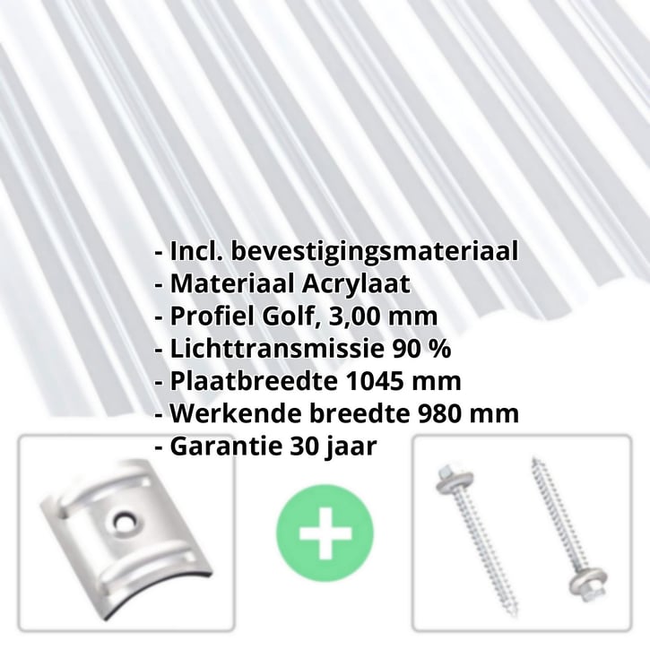 Acrylaat golfplaat | 76/18 | Voordeelpakket | 3,00 mm | Helder | Breedte 3,00 m | Lengte 2,00 m #2