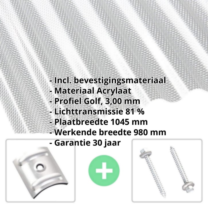 Acrylaat golfplaat | 76/18 | Voordeelpakket | 3,00 mm | Helder | Honingraatstructuur | Breedte 3,00 m | Lengte 2,00 m #2