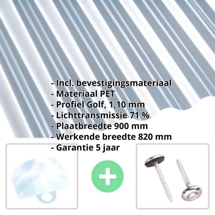 PET golfplaat | 76/18 | Voordeelpakket | 1,10 mm | Helder, licht blauw getint | Blueline | Breedte 2,54 m | Lengte 2,00 m #2