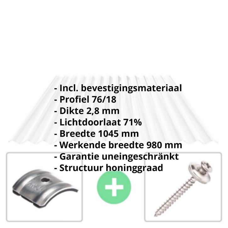 Polycarbonaat golfplaat | 76/18 | Voordeelpakket | 2,80 mm | Helder | Honingraatstructuur | Breedte 3,05 m | Lengte 2,00 m #2