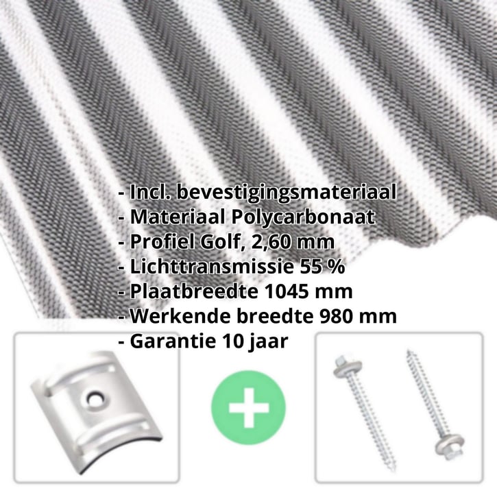 Polycarbonaat golfplaat | 76/18 | Voordeelpakket | 2,60 mm | grafiet | Honingraatstructuur | Breedte 3,01 m | Lengte 2,00 m #2