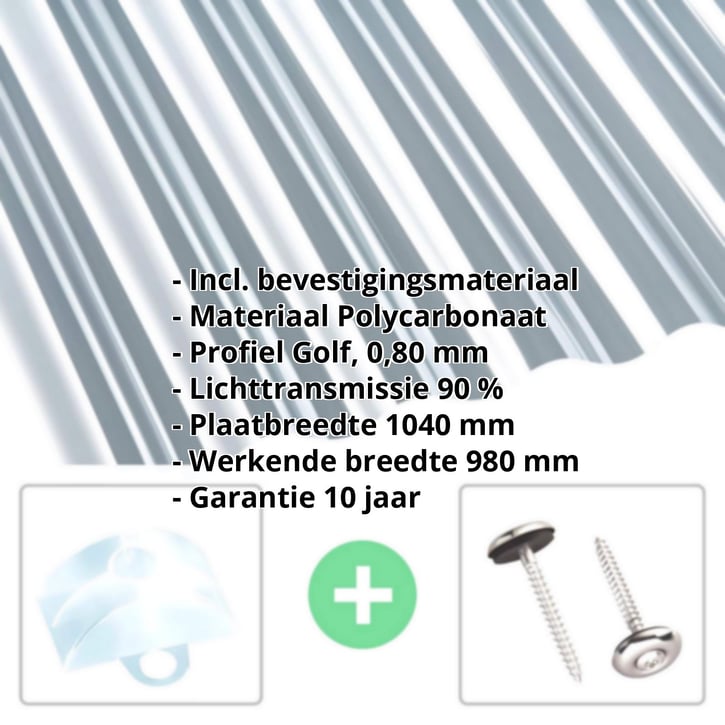 Polycarbonaat golfplaat | 76/18 | Voordeelpakket | 0,80 mm | Helder | Breedte 3,00m | Lengte 2,00 m #2