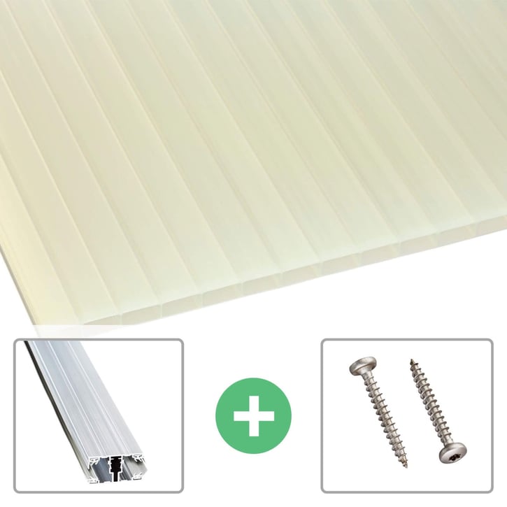 Acrylaat kanaalplaat | 16 mm | Profiel A1 | Voordeelpakket | Plaatbreedte 980 mm | Opaal wit / goud | Breedte 3,08 m | Lengte 2,00 m #1