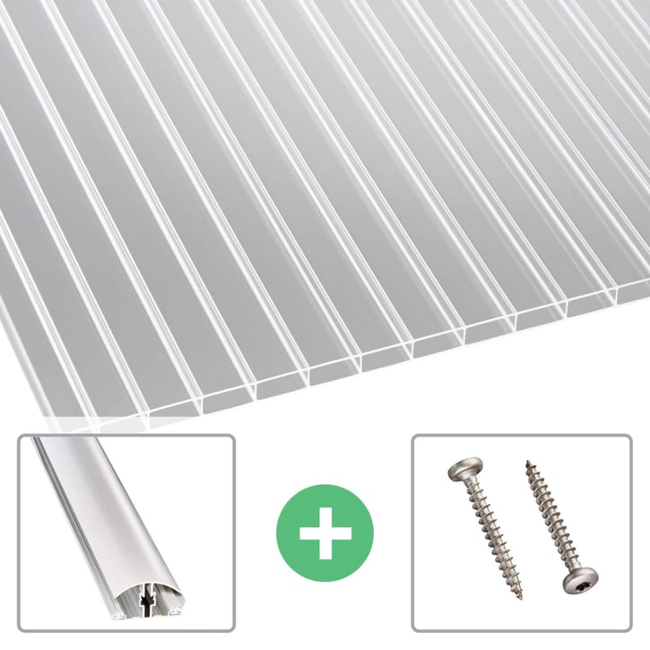 Acrylaat kanaalplaat | 16 mm | Profiel A4 | Voordeelpakket | Plaatbreedte 980 mm | Helder | Breedte 3,09 m | Lengte 2,00 m #1