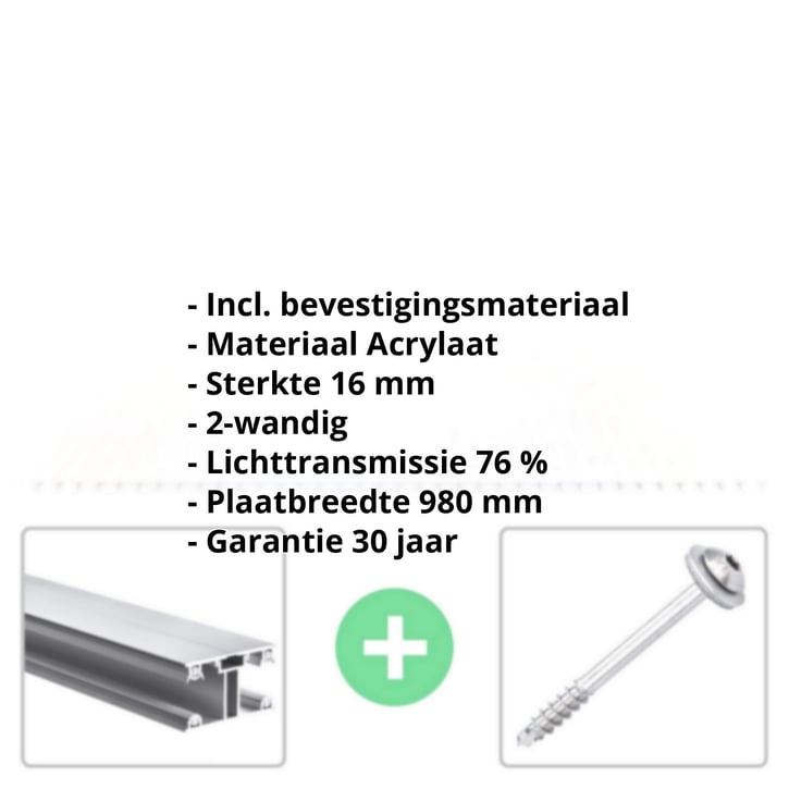 Acrylaat kanaalplaat | 16 mm | Profiel ECO | Voordeelpakket | Plaatbreedte 980 mm | Opaal wit | Breedte 3,05 m | Lengte 2,00 m #2
