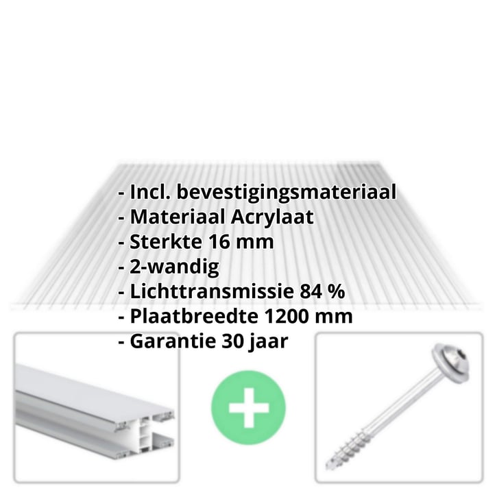 Acrylaat kanaalplaat | 16 mm | Profiel Mendig | Voordeelpakket | Plaatbreedte 1200 mm | Helder | Breedte 3,75 m | Lengte 2,00 m #2