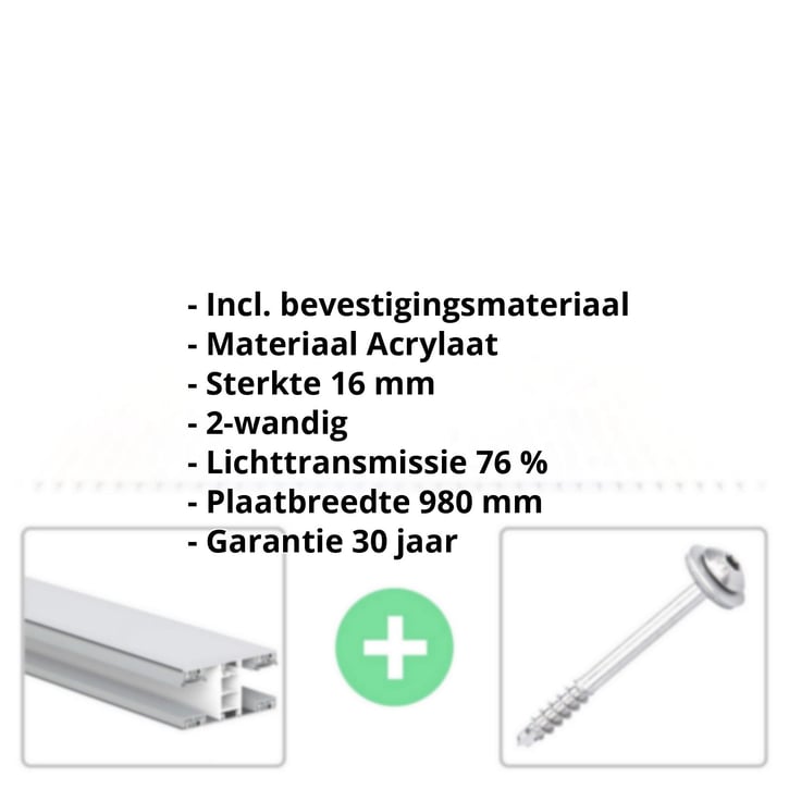 Acrylaat kanaalplaat | 16 mm | Profiel Mendig | Voordeelpakket | Plaatbreedte 1200 mm | Opaal wit | Breedte 3,75 m | Lengte 2,00 m #2