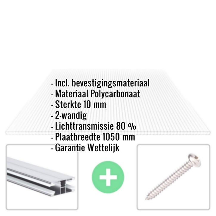 Polycarbonaat kanaalplaat | 10 mm | Profiel DUO | Voordeelpakket | Plaatbreedte 1050 mm | Helder | Breedte 8,55 m | Lengte 2,00 m #2